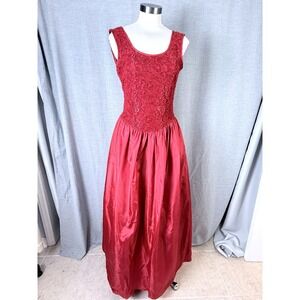 Jessica McClintock Gunne Sax Red Lace Gown Vintage 90s USA 9/10 Valentine Prom